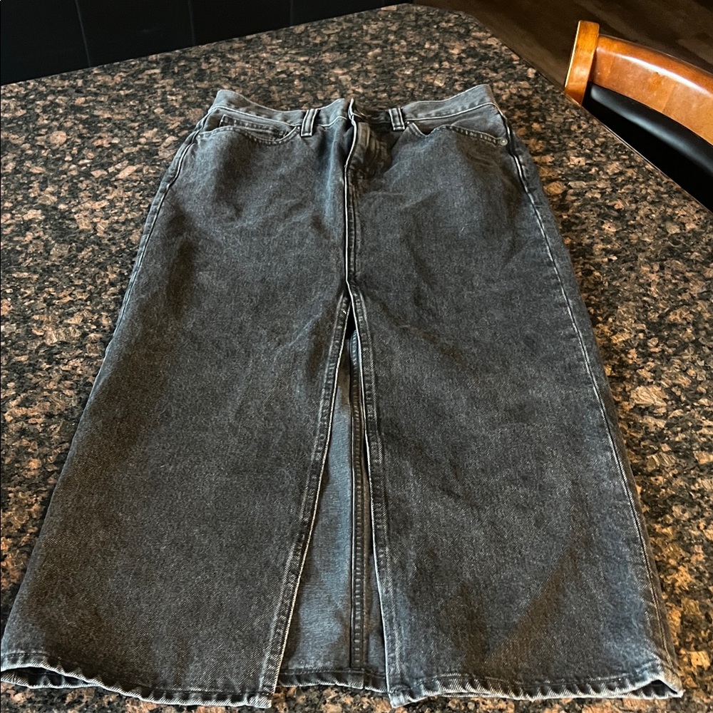 Madewell Black Washed Denim Midi Skirt